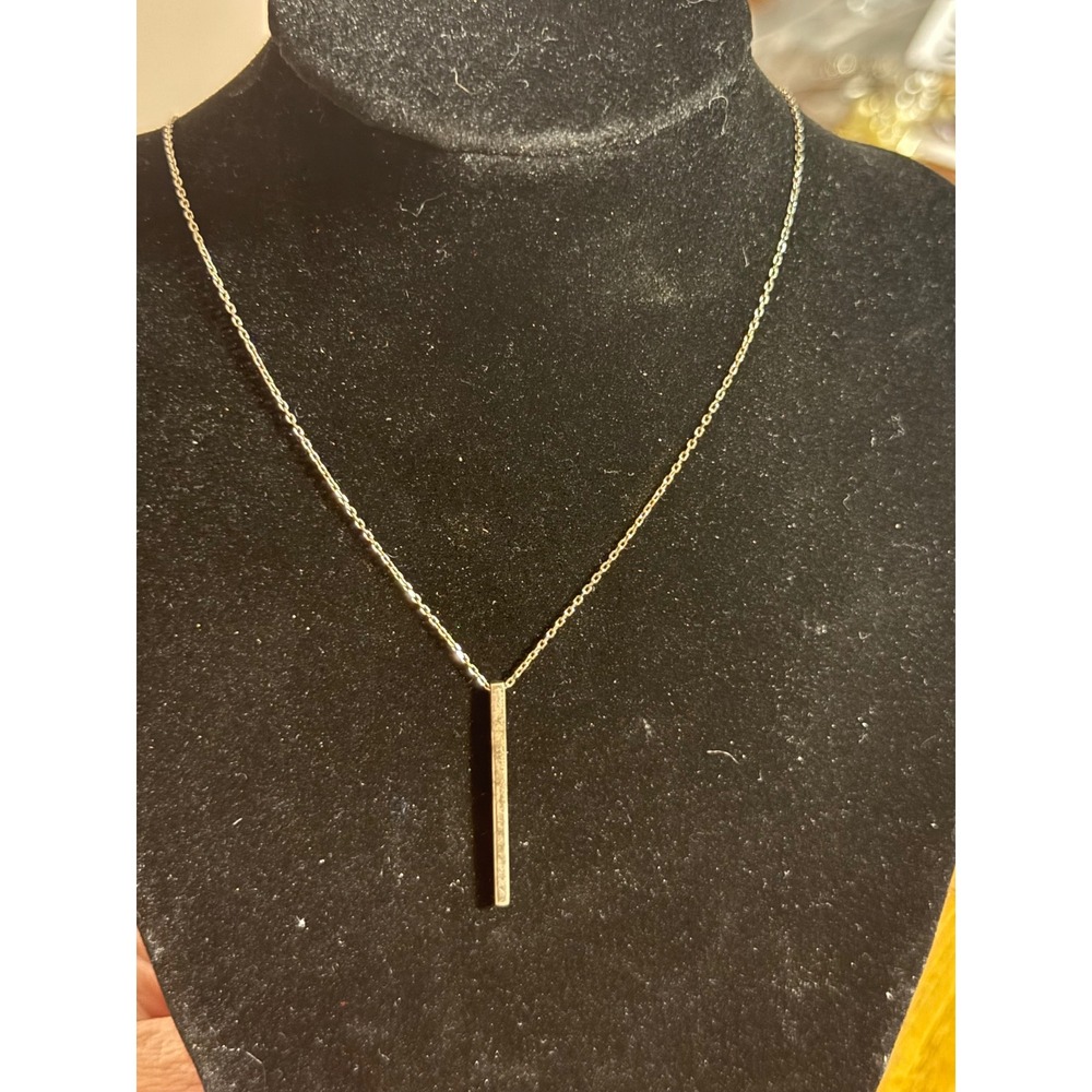S925 Sterling Silver Vertical Bar Pendant Necklace Minimalist Jewelry Silver